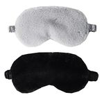 Plush Sleep Mask, 2PCS Adjustable Eye Mask for Sleeping, Sleeping Blindfold for Travel and Nap for Girls, Boys, Women, Men (Black Grey)