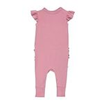 Posh Peanut Baby Ruffled Cap Sleeve Rompers - Newborn Girls Clothes - Kids One Piece PJ - Soft Viscose from Bamboo (Dusty Rose, 0-3 Months)