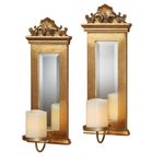 Acanthus Mirrored Wall Sconces Gold Set of Two - Beveled Mirror - Large Ornate Candle Holder Pair - Elegant Wall Decor for Bedroom, Dining, Living Room - Stately Decor