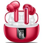 Wireless Earbuds,Wireless Earphones Bluetooth 5.3 in Ear with 4 Mic ENC Calls Noise Cancelling Wireless Headphones Mini LED Display HiFi Stereo 42H Playtime Bluetooth Earbuds IP6 Waterproof red