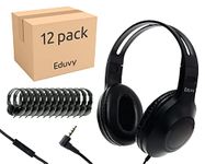 Eduvy Bulk Headphones for Classroom with Microphone, Heavy-Duty School Pack Wired Headphones for Students. Teacher Must Haves Supplies from Elementary to College (12 Pack Black)