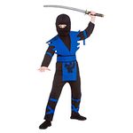 Wicked Costumes Kids Ninja Assassin Fancy Dress Costume - Black/Blue - Medium (5-7 Years)