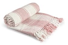 Emma Barclay Frisco - Recycled Cotton Traditional Check Chair Sofa Setee Throw Over Blanket in Blush Pink - 90x100 (228x254cm)