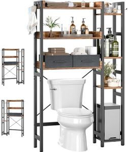 Over The Toilet Storage with 2 Drawers - 7 Tier Bathroom Organizer with Adjustable Shelf, Freestanding Space Saver Storage Rack Above Toilet Stand with 4 Hooks for, Restroom, Laundry, Rustic Brown