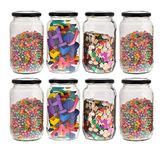 MACHAK Big Round Glass Jar Containers For Kitchen Storage With Airtight Black Lid, 1kg Set of 8