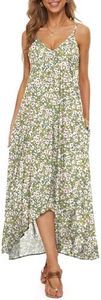 LILBETTER Women V-Neck Polka Dot Print Spaghetti Strap Boho Long Maxi Dresses(F Lily Green Small)