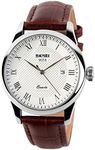 SKMEI Brand Men’s Quartz Watches Waterproof Leather Strap Casual Calendar Business Wrist Watches Analog (Brown+Silver)