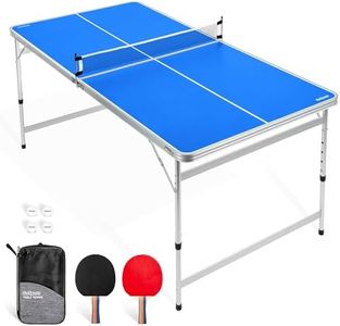 GoSports 6 x 3 ft Mid-Size Table Tennis Table Set with Adjustable Height - Blue