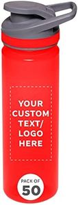 DISCOUNT PROMOS Custom Sports Water Bottles 22 oz. Set of 50, Personalized Bulk Pack - Reusable, Leak proof, With lids - Red