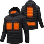 Decrum Heated Jackets For Men 10000mAh Battery Pack Included - Windproof Water Resistant Hooded Winter Puffer Heated Jacket, Black Jacket, Medium