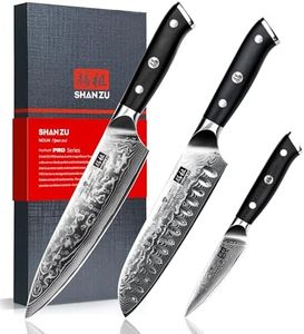 SHAN ZU Damascus Knife Set 3 PCS, Japanese Super Steel Damascus Kitchen Knife Set, High Carbon Professional Ultra-Sharp Chef Knife Set with G10 Handle, Gift Box