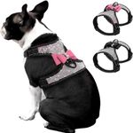 Pink Bling Girl Dog Harness,Rhinestone Cat Bow Tie Frenchie Vest Harnesses Female Puppy Kitty Cute Fancy Sparkling Pretty Crystal Diamond for Small Pet Yorkie Chihuahua,XS