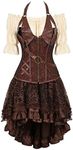 Hengzhifeng Steampunk Corset Carnival Costumes Faux Leather Bustiers with Skirt and Pirate Blouse Set (AU 20-22,Black)