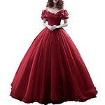 Lemai Off The Shoulder Long Crystals Prom Quinceanera Dresses Ball Gown Wedding, Burgundy, 2