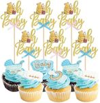 Rsstarxi 24 Pack Winnie The Pooh Oh Baby Shower Cupcake Toppers Bow Gender Reveal Cupcake Picks for Classic Winnie The Pooh Baby Shower Birthday Party Cake Decorations Gold