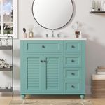 36'' Bathroom Vanity with Sink Combo, Solid Wood Frame Bathroom Storage Cabinet with with 2 Drawers& Soft Closing Doors, Waterproof Modern Bath Vanities (Green 03)