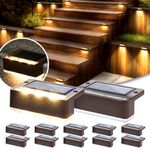 Solpex Solar Lights for Outdoor, 12 Pack Stair Light, Waterproof Solar Lights, LED Lighting for Outdoor Stairs, Steps, Fence, Garden, Yard, Patio, Gutter, Pathway, Decoration (Warm White,Brown)