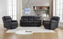 AZRBOPO Recliner Sofa Set, Leathaire Fabric Manual Recliner Sofa Suite, Sectional Recliner Couches Set 105–135 Degrees Recliner Padded Sofa with Adjustable Backrest and Footrest - 3+1+1 Seater Set