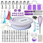 BESUNTEK Cake Decorating Supplies Kit with Turntable , 137 Pcs Reusable Stainless Steel Professional Cake Decorating Kit Piping Bags Baking Supplies with Turntable, Spatula, Russian Piping Tips Nozzles, Pastry Bags, Couplers, Scrapers