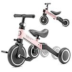 XJD 5 in 1 Toddler Balance Bike Kids Trike for 1-3 Years Old Boys Girls 3 Wheel Kids Tricycles Baby First Bike Indoor Outdoor Birthday Gifts for Toddlers (5 IN 1, Pink)