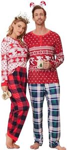 Ekouaer Couples Matching Chritsmas Pajamas Holiday PJ Set Men and Women Sleepwear Long Sleeve Jammies Print Tops and Pants, Pat1_Woman, Medium