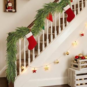 Real Touch Christmas Norfolk Pine Garland - 16ft Artificial Christmas Garland Fake Pine Needles Faux Green Garland for Fireplace,Table,Window,Stairs,Mante,Holiday Indoor Outdoor Xmas Decor(1PCS)