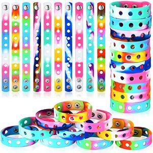 Silicone Wristbands Silicone Charm Bracelet Adjustable Cute Wristbands Rubber Bracelets Colorful Silicone Wristbands Kids Bracelets for Boys and Girls Christmas Party Gifts Swimming Identify (50 Pcs)