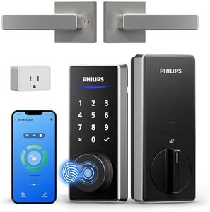 Philips WiFi Smart Door Lock - Keyless Entry Door Lock with Handle for Front Door App Control & Auto Locking Digital Keypad PIN Code & Fingerprint Unlock Deadbolt with WiFi Gateway Set - Satin Nickel