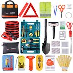 Vetoos Roadside Emergency Car Kit with Jumper Cables, Auto Vehicle Safety Road Side Assistance Kits, Winter Car Kit for Women and Men, with Car Repair Tool Set, Folding Survival Shovel MSA004