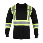 VENDACE Men's High Vis Safety Work T Shirt ANSI Class 2 Reflective Long Sleeve Shirt with Pocket(Black,L)