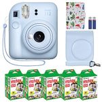 Fujifilm Instax Mini 12 Instant Camera + MiniMate Accessory Bundle & Compatible Custom Case + Fuji Instax Film Value Pack (50 Sheets) Flamingo Designer Photo Album (Pastel Blue)