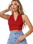 Istyle Can Crop Top for Women Sleeveless Backless Sequins Halter Tie Up Streachable Crop Tank Top | Dress for Women | Backless top (Large, Red)