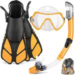 ZEEPORTE Mask Fin Snorkel Set, Travel Size Snorkeling Gear for Adults with Panoramic View Anti-Fog Mask, Trek Fins, Dry Top Snorkel and Gear Bag for Swimming Training, Snorkeling Kit Diving Packages