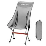 SHALLWE Ultralight High Back Folding Camping Chair, Upgraded All Aluminum Structure, Built-in Pillow, Side Pocket & Carry Bag, Compact & Heavy Duty for Outdoor Backpacking(Silver)