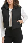 COZYPOIN Women Cropped Puffer Vest Sleeveless Stand Collar Zip Lightweight Quilted Padded Gilet Outerwear(Black-M)