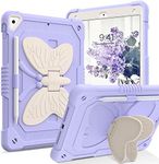 YINLAI iPad 9th 8th 7th Generation Case with Kickstand Butterfly Wings, iPad 10.2 Case (2021/2020/2019) iPad Air 3 Case with Pencil Holder Shockproof Protective Cover Kids Girls, Purple