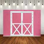 Lofaris Pink Barn Wooden Door Photography Backdrop Vintage Western Farm Background Cowgirl Happy Birthday Baby Shower Newborn Party Decorations Kids Portrait Photo Booth Props 7x5ft