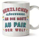 MUGFFINS AU Pair Woman Mug - in German - Glückwunsch du bist der Beste - Funny Gift for Colleagues - Ceramic 11oz Mug