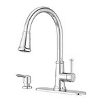 Renato Polished Chrome Kitchen Faucet w/Pull Down Sprayer & Hand Soap Dispenser,High Arc Kitchen Sink Faucet w/Pull Out Spray Head,Home Décor,Single Handle Kitchen Faucets,Optional Deckplate Included