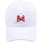 Concept One Disney Unisex-Adult Minnie Mouse Baseball Hat - Officially Licensed, Curved Brim, Adjustable Back, Embroidered Bow White