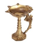 Two Moustaches Brass Oil Wick Aarti Diya Stand, Brass Home Decor Diya, Brass Diya for Pooja