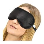 Jasmine Silk 100% Pure Silk Filled Eye Mask/Sleeping Mask Sleep Mask with Ajustable Comfortable Strap (Black)