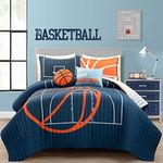 Lush Decor Basketball Game Reversible Quilt Set, 5 Piece Set, Full/Queen, Navy - Soft Teen Bedding Set - Basketball Decor - Sports Quilt - Kids Bedroom Decor