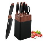 CFORM Kitchen Knife Set with Black Nonstick Coating, 7 Pieces Knife Set with Block, Ergonomic Sharp Knives for Kitchen and Dishwasher Safe