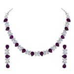 Atasi International Princess Style Silver Plated Purple AD Crystals/Stones Necklace with Earrings Jewellery Set for Women/Girls - Wedding Jewelry/Party & Festival Accessories