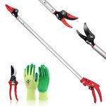 Hortem Long Reach Pruner Set, 32-Inch Hold Long Reach Cut Garden Tree Pruner with Flexible Hand Grip and Lightweight Bypass Pruning Shear, Gardening Shears for Lawn Care