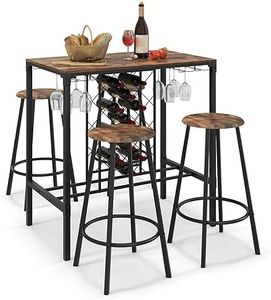 Giantex Table Haute de Bar & 4 Tabourets Ensemble 5 Pcs de Salle à Manger pour 4 Personnes, Table Bar Cuisine avec Porte-Bouteilles & Porte-Verres, Mange-Debout Industriel pour Bistro Restaurant Café