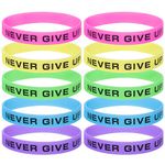 GOGO Never Give Up Silicone Wristbands, Glow-in-the-dark Rubber Bracelets