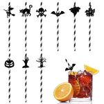 ALLY-MAGIC Halloween Themed Paper Straws, Black White Biodegradable Drinking Straws in Stripes Ghost Pumpkins Bats Skulls Spider Web Pattern for Halloween Christmas Kid Party Supplies Y6-AHXG