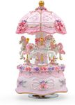 AttoShow Carousel Music Box，Luxury Color Change LED Light Music Box,Luminous Rotating 3-Horse Musical Box with Gift Box for Girls Birthday Valentine Gift (You are My Sunshine, Pink)
